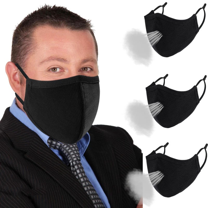 comfso Extra Large Face Masks3Ply Black Face Mask for Men Adults with BigBeard FaceBreathable Cloth Mouth Cover Adjustable